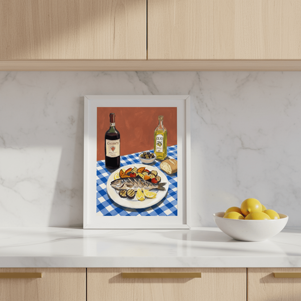 Italian Fish Lunch Illustration Sketch wall - art - picture - poster