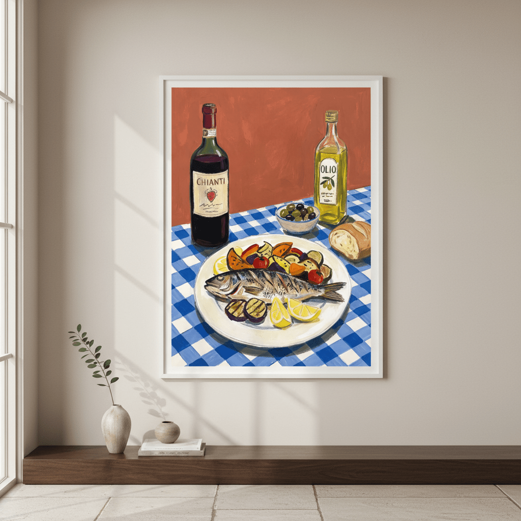 Italian Fish Lunch Illustration Sketch wall - art - picture - poster
