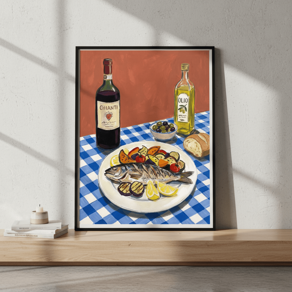 Italian Fish Lunch Illustration Sketch wall - art - picture - poster