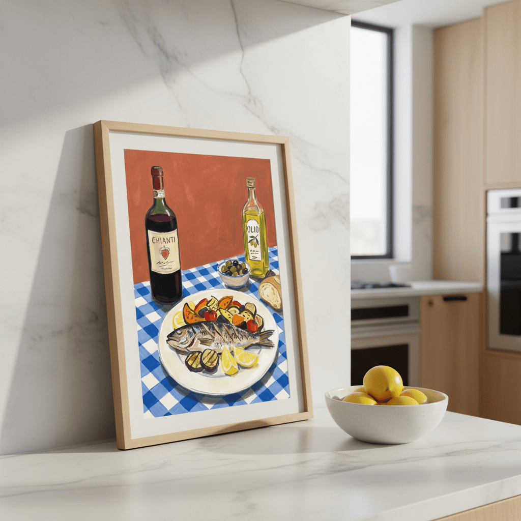 Italian Fish Lunch Illustration Sketch wall - art - picture - poster