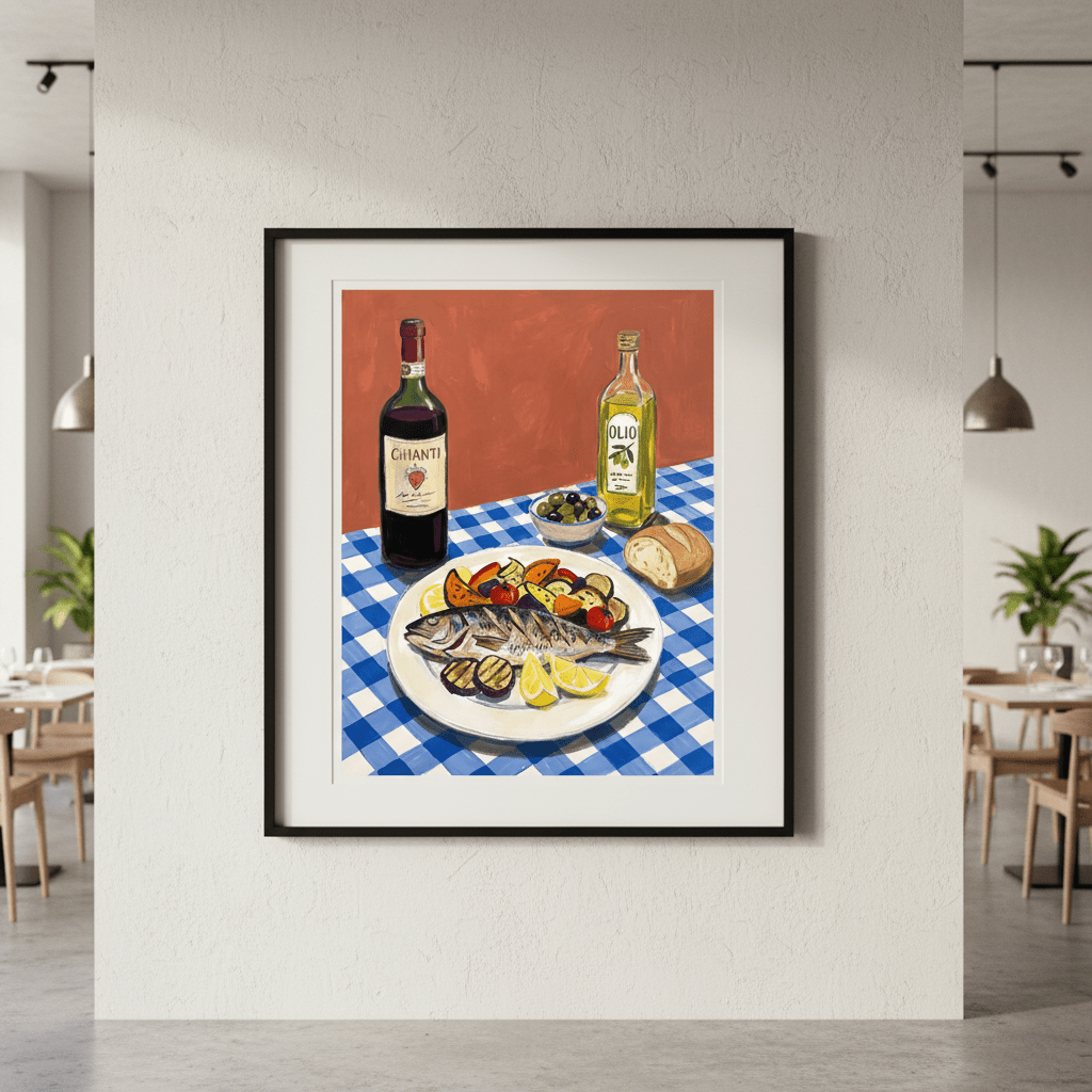 Italian Fish Lunch Illustration Sketch wall - art - picture - poster