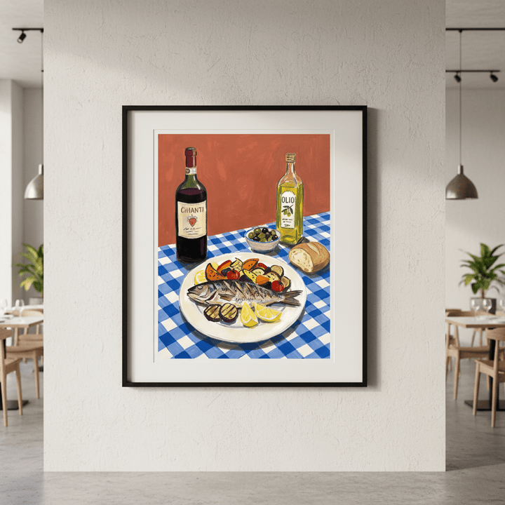 Italian Fish Lunch Illustration Sketch wall - art - picture - poster