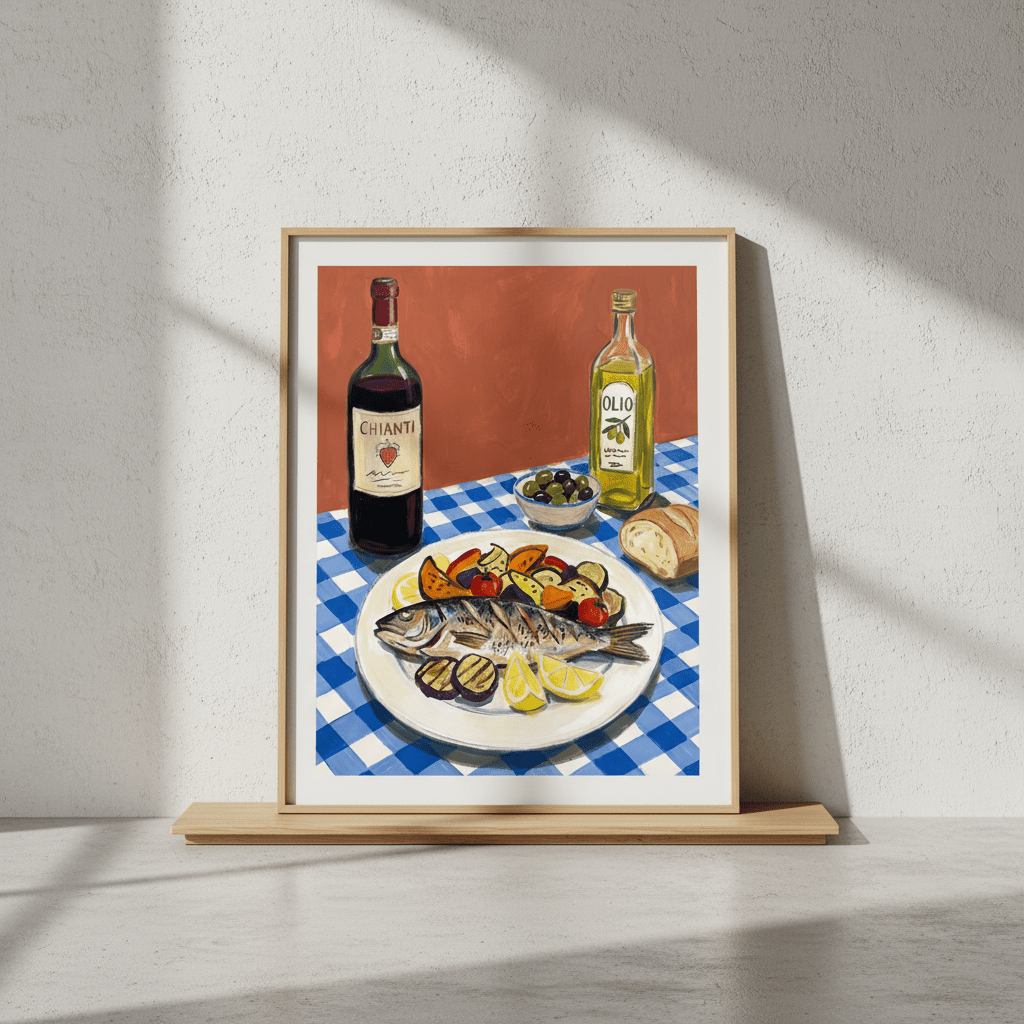 Italian Fish Lunch Illustration Sketch wall - art - picture - poster