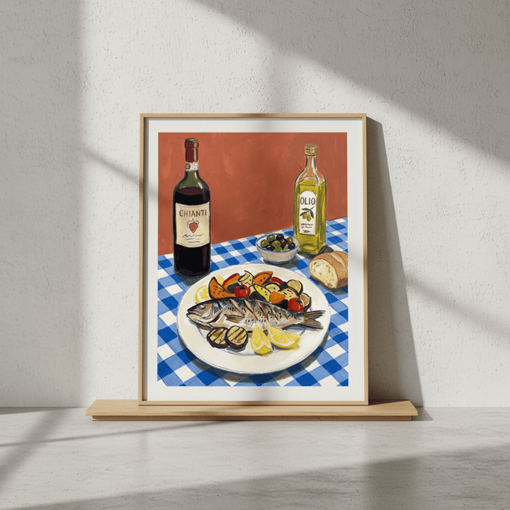 Italian Fish Lunch Illustration Sketch wall - art - picture - poster