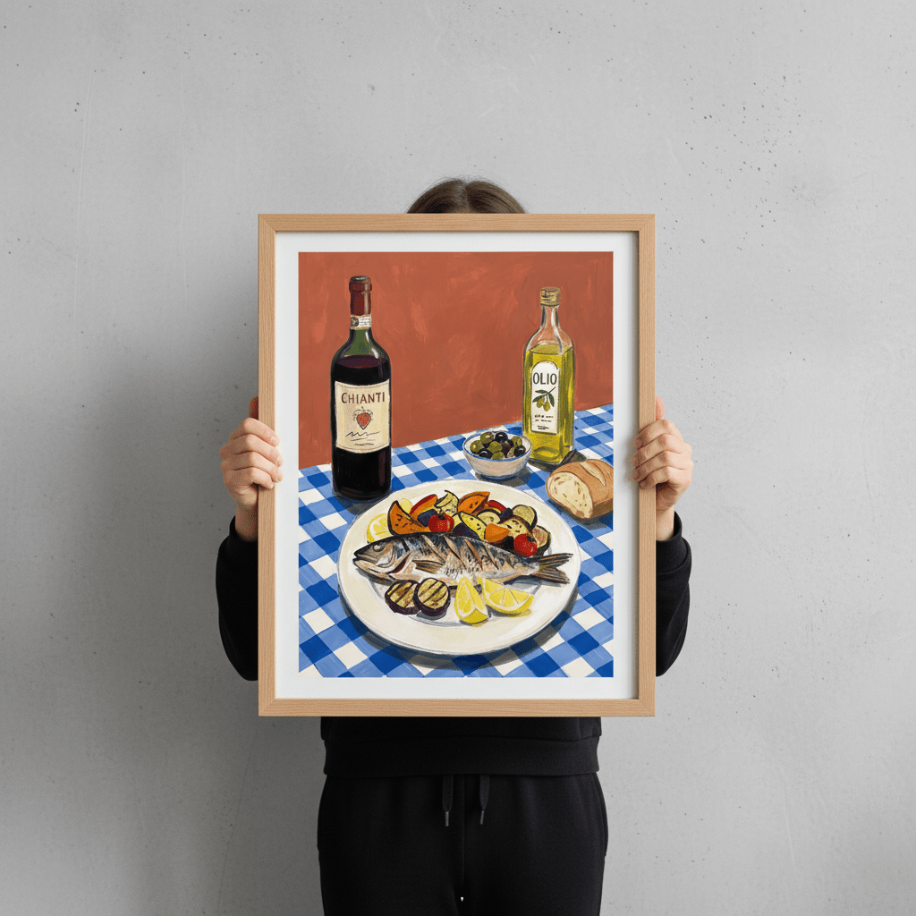 Italian Fish Lunch Illustration Sketch wall - art - picture - poster
