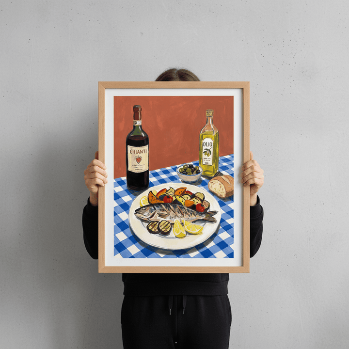 Italian Fish Lunch Illustration Sketch wall - art - picture - poster