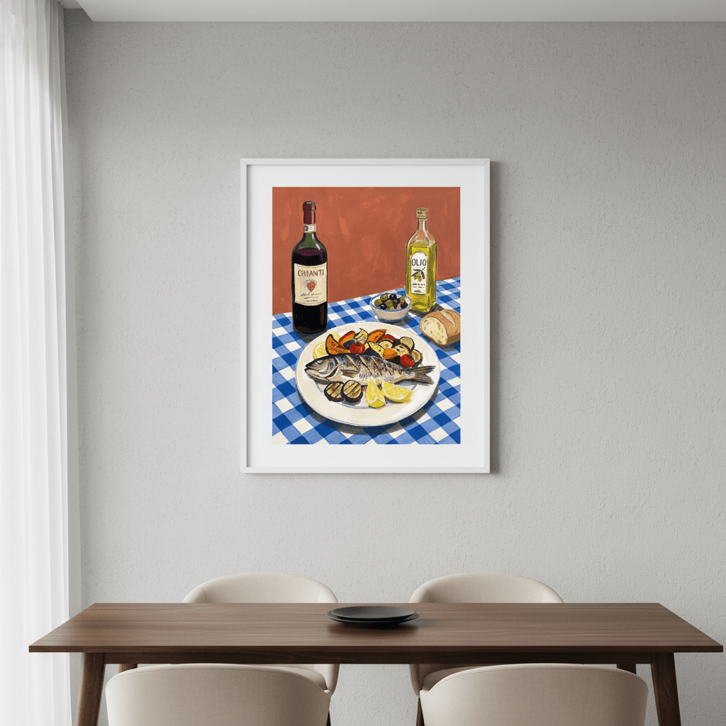 Italian Fish Lunch Illustration Sketch wall - art - picture - poster