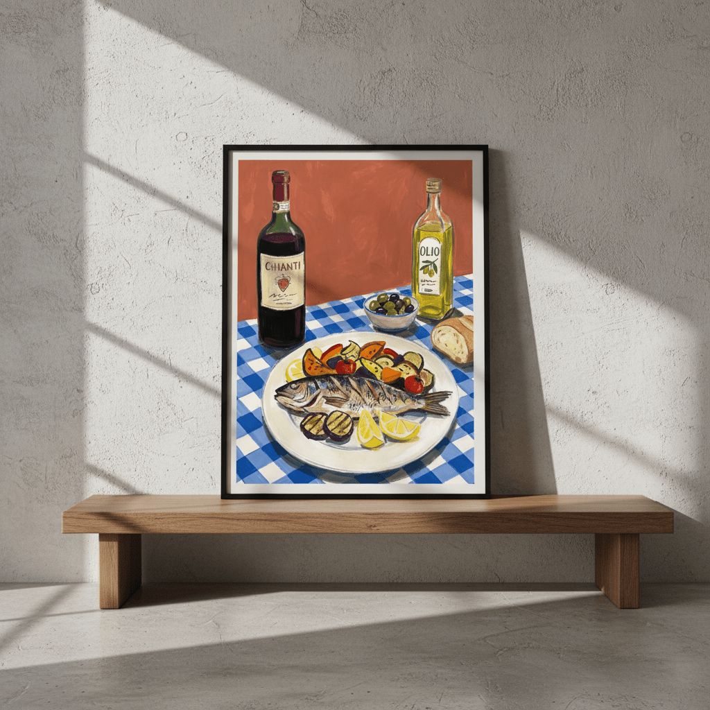 Italian Fish Lunch Illustration Sketch wall - art - picture - poster