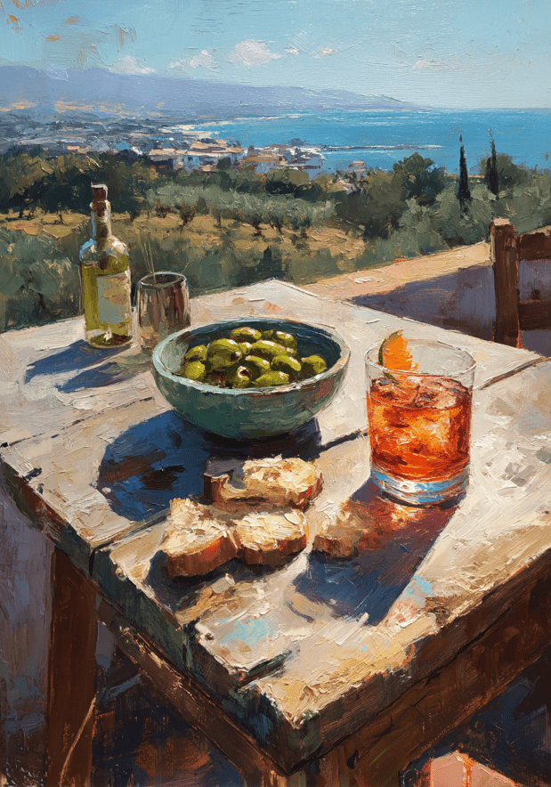 Italian Scenic Lunch Oil Painting Abstract