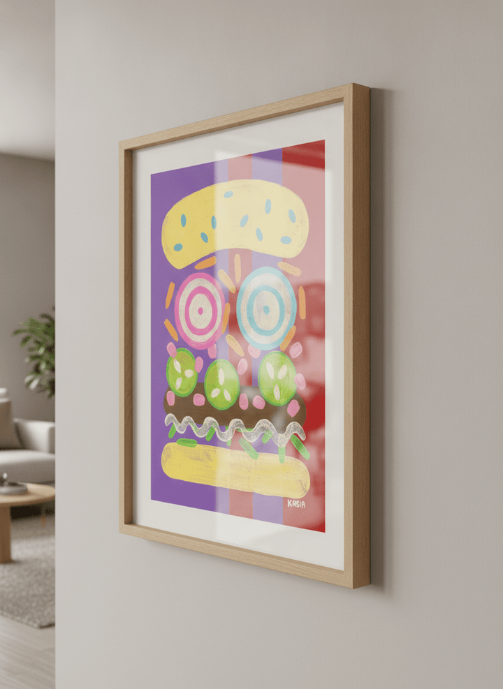 Modern wall art styled above a sofa in a neutral living room
