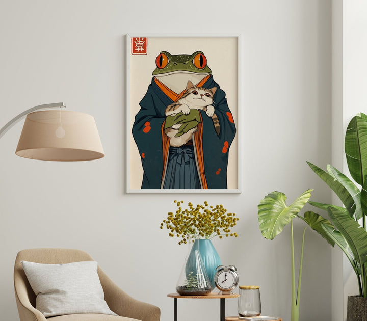 Japanaese Frog Samuri Cat Vintage Artwork - Style My Wall