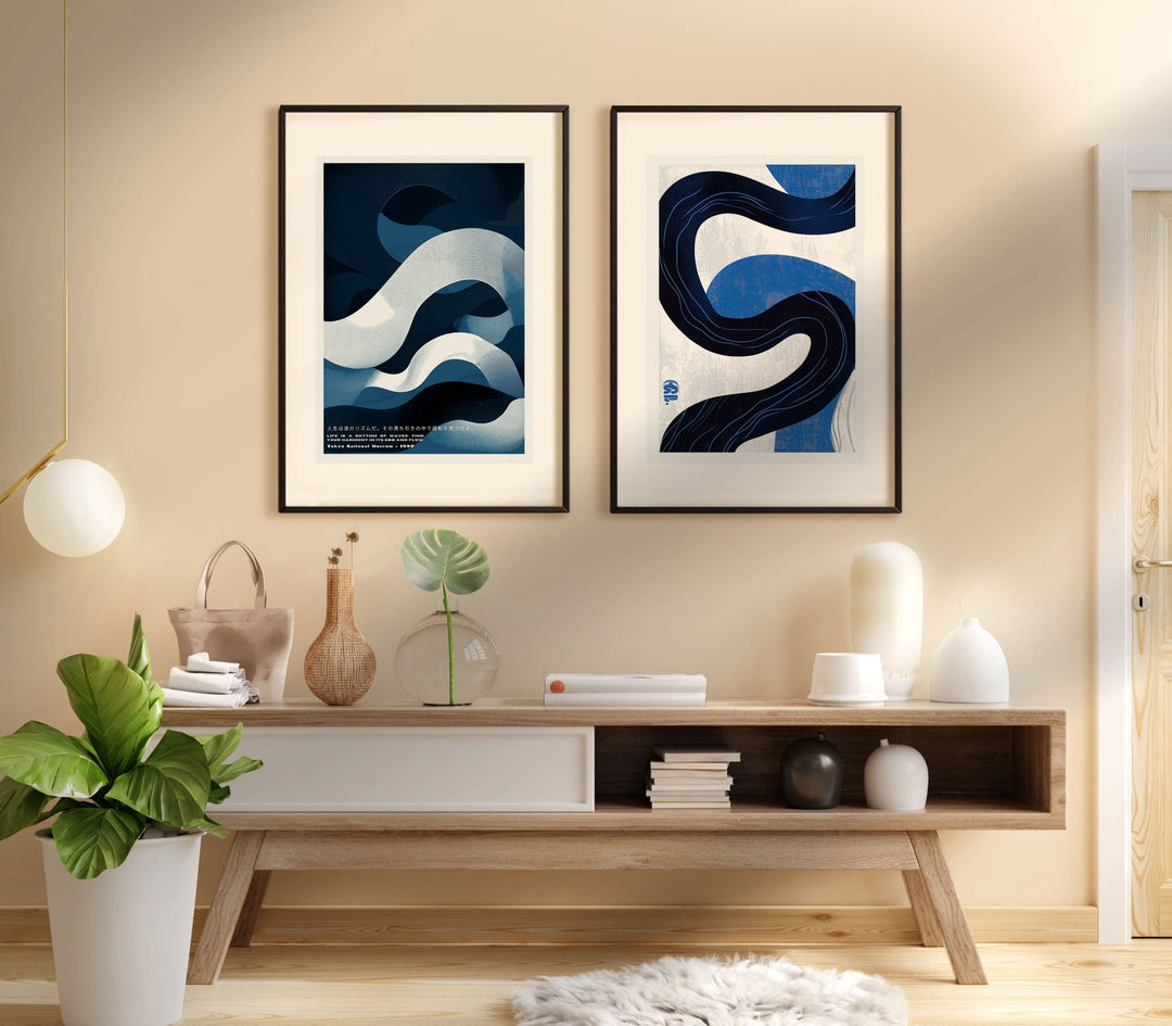 Japanese Blue Abstract Set of 2 Wall Art - Style My Wall