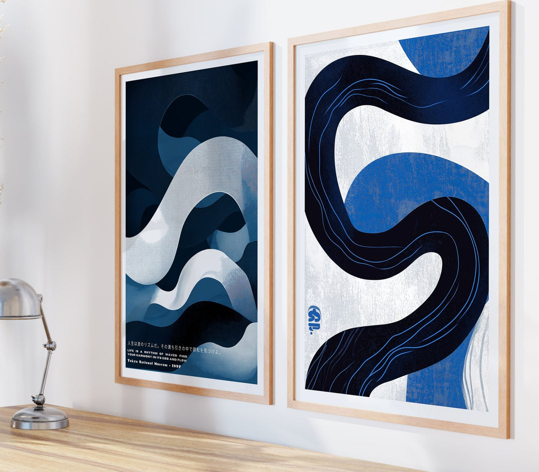 Japanese Blue Abstract Set of 2 Wall Art - Style My Wall