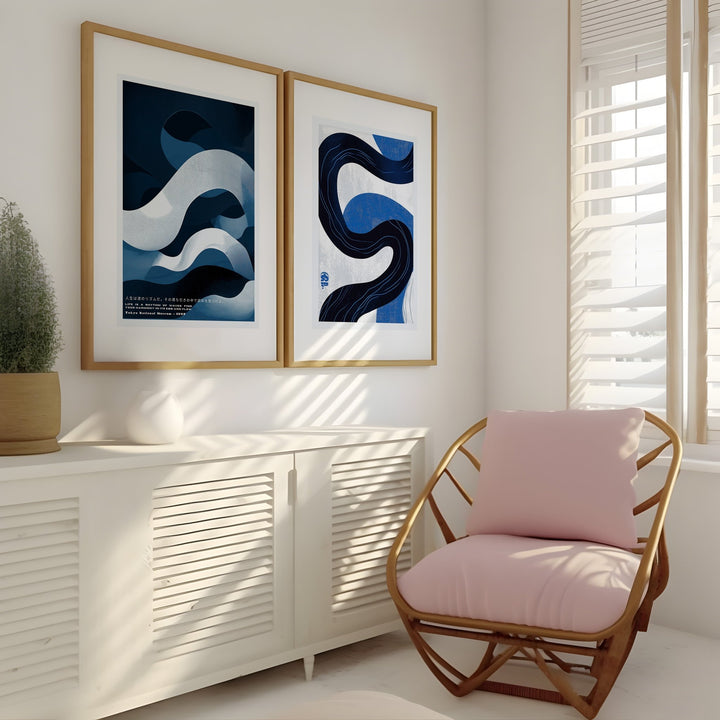 Japanese Blue Abstract Set of 2 Wall Art - Style My Wall