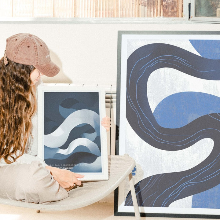 Japanese Blue Abstract Set of 2 Wall Art - Style My Wall