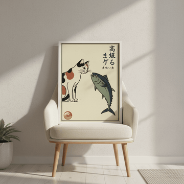 Japanese Cat and Fish Wall Art Vintage Print wall - art - picture - poster