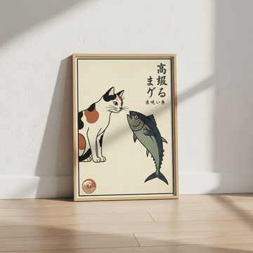 Japanese Cat and Fish Wall Art Vintage Print wall - art - picture - poster