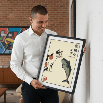 Japanese Cat and Fish Wall Art Vintage Print wall - art - picture - poster