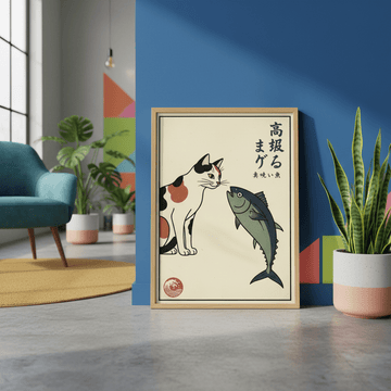 Japanese Cat and Fish Wall Art Vintage Print wall - art - picture - poster