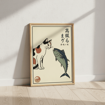 Japanese Cat and Fish Wall Art Vintage Print wall - art - picture - poster
