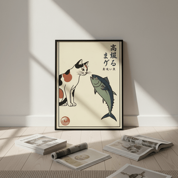 Japanese Cat and Fish Wall Art Vintage Print wall - art - picture - poster