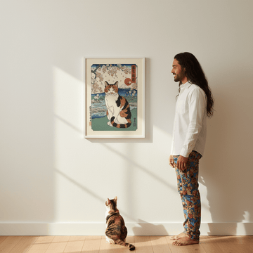 Japanese Cat Mt Fuju Woodblock Art wall - art - picture - poster