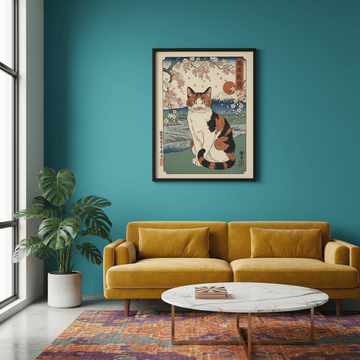 Japanese Cat Mt Fuju Woodblock Art wall - art - picture - poster