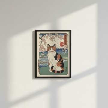 Japanese Cat Mt Fuju Woodblock Art wall - art - picture - poster