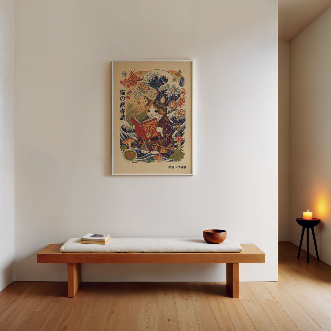 Japanese Cat Reading Wall Art wall - art - picture - poster