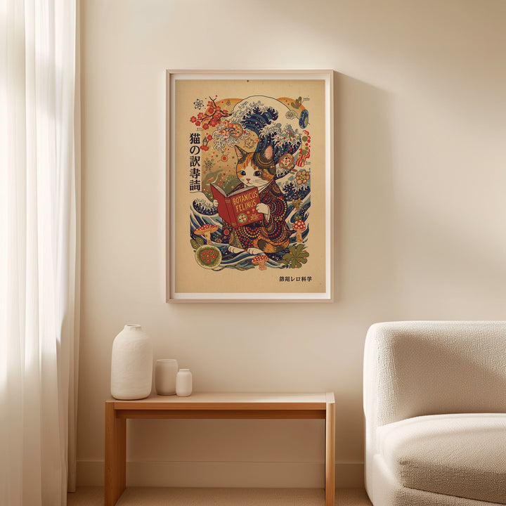 Japanese Cat Reading Wall Art wall - art - picture - poster