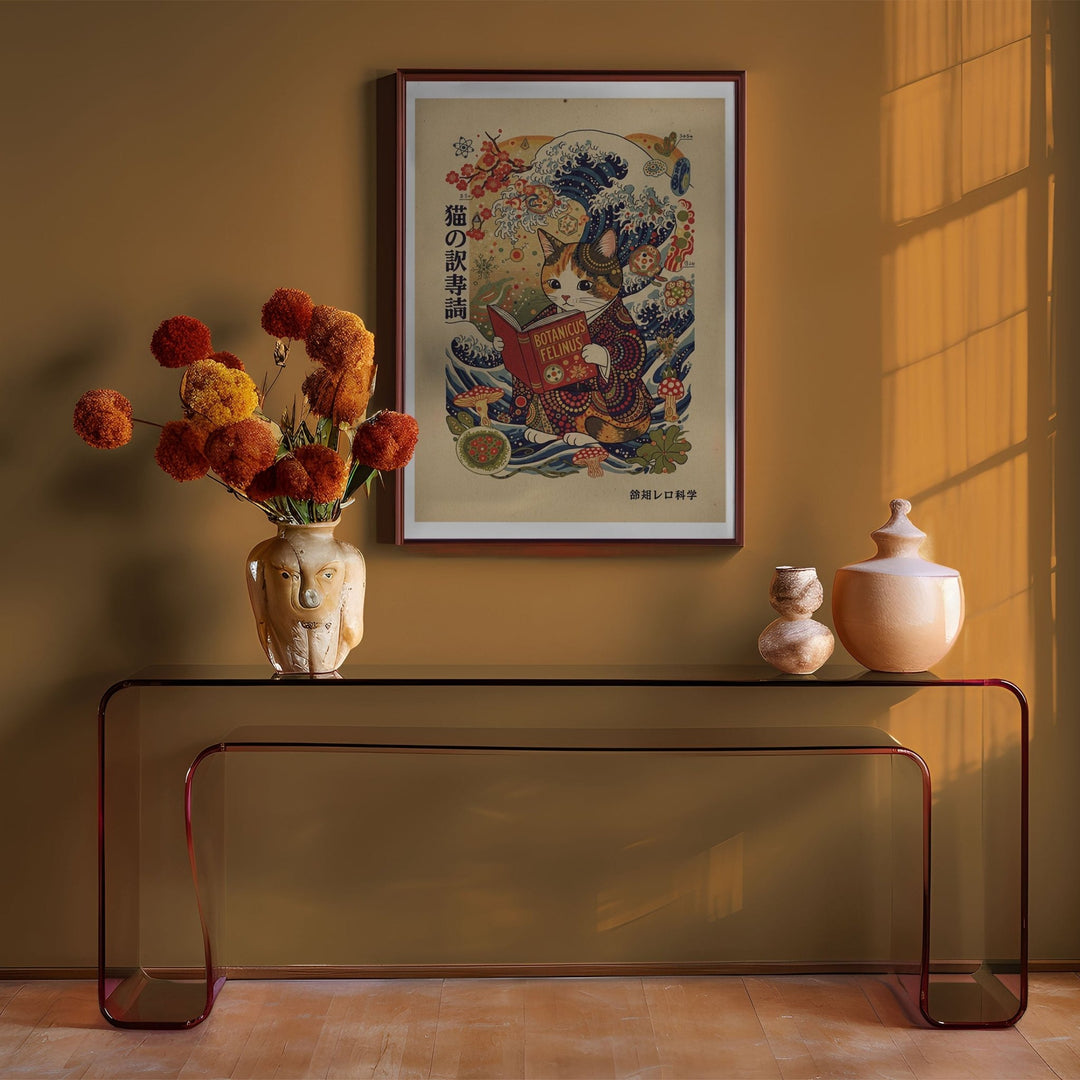 Japanese Cat Reading Wall Art wall - art - picture - poster