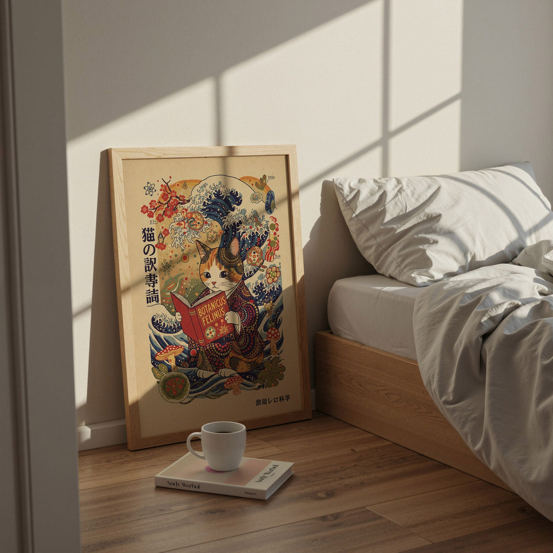 Japanese Cat Reading Wall Art wall - art - picture - poster