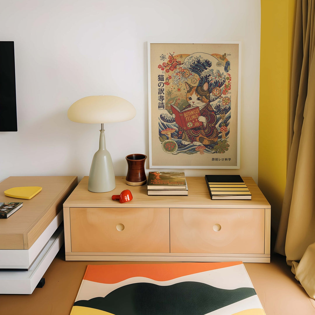 Japanese Cat Reading Wall Art wall - art - picture - poster