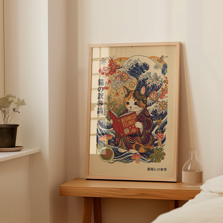 Japanese Cat Reading Wall Art wall - art - picture - poster
