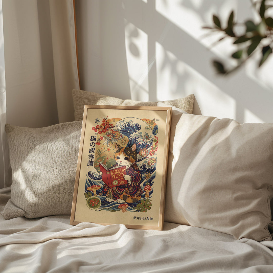 Japanese Cat Reading Wall Art wall - art - picture - poster