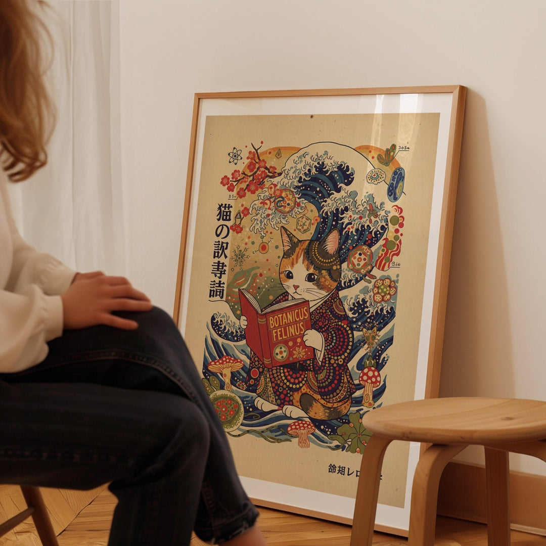 Japanese Cat Reading Wall Art wall - art - picture - poster