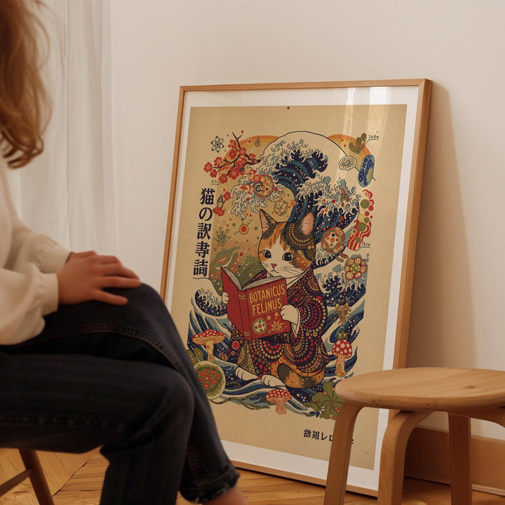 Japanese Cat Reading Wall Art wall - art - picture - poster