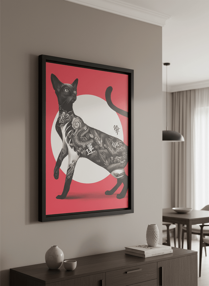 Wall art styled above a dining table in a contemporary home