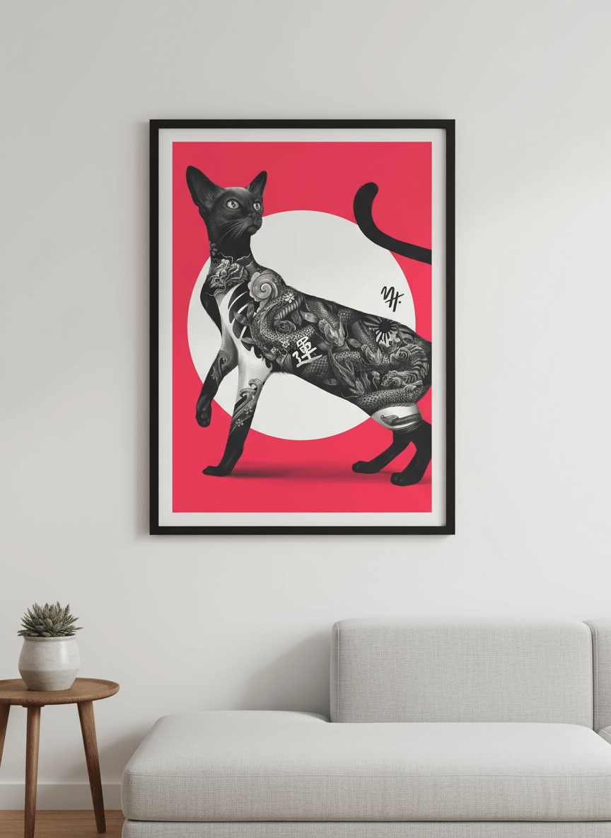 Modern wall art styled above a sofa in a neutral living room