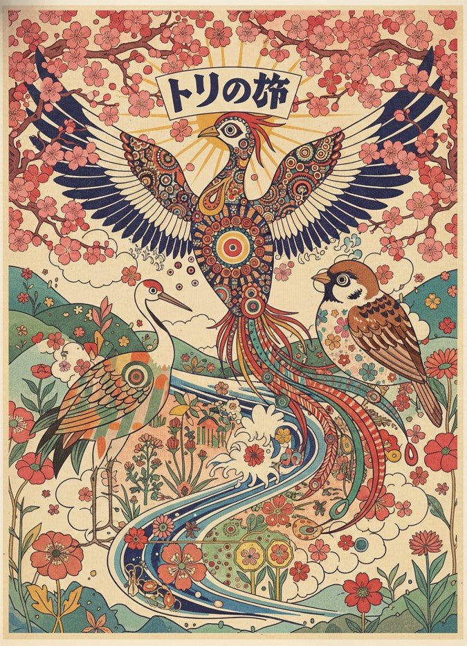 Japanese Eagle Cherry Blossom Vintage Wall Art