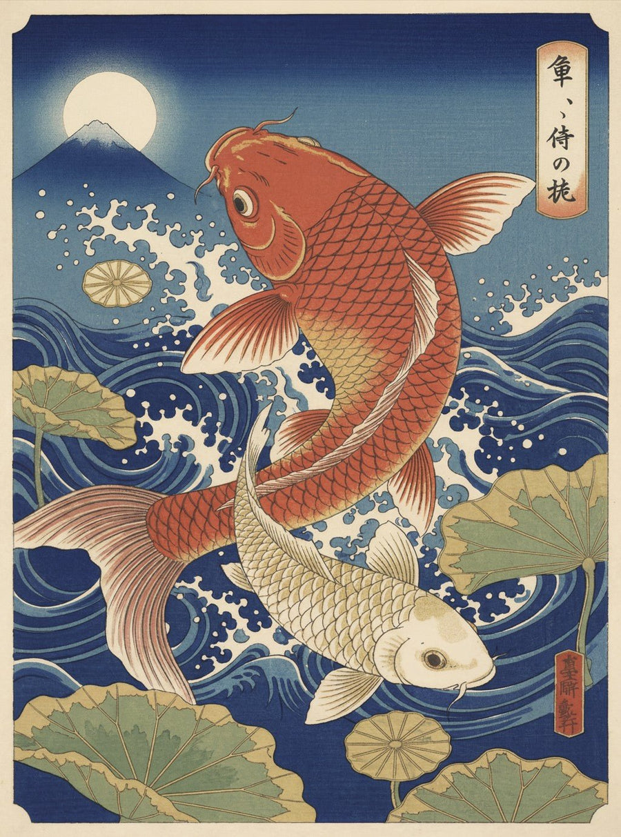 Japanese Koi Fish Vintage Woodblock Art