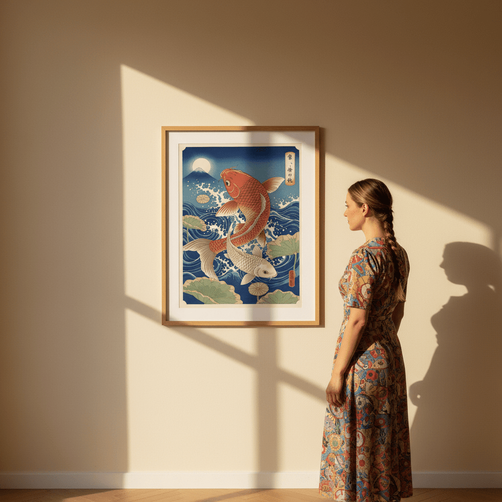 Japanese Koi Fish Vintage Woodblock Art wall - art - picture - poster