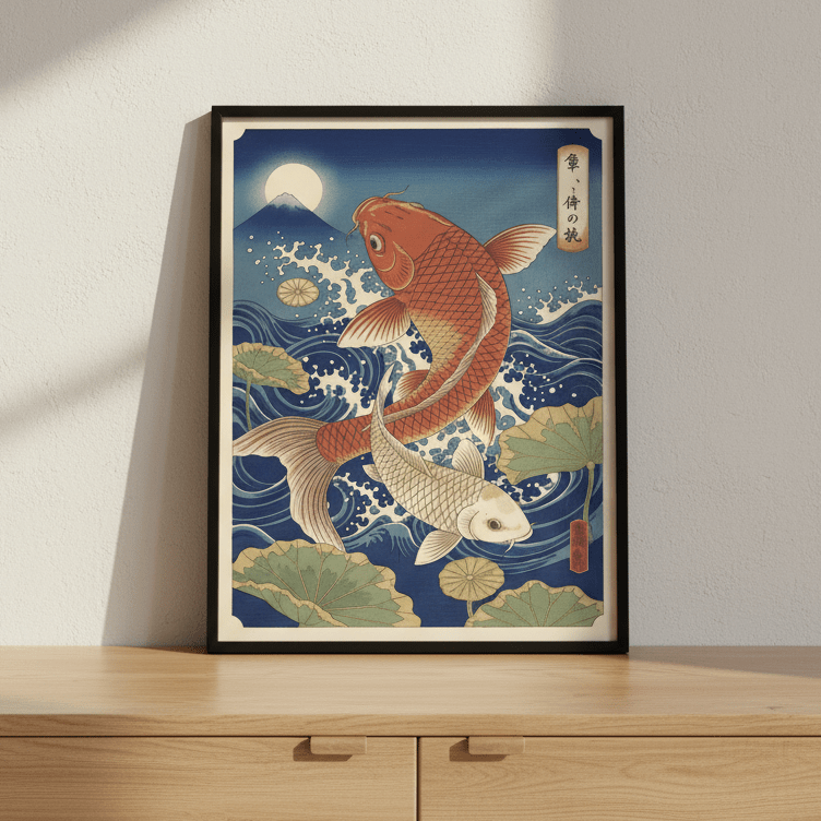 Japanese Koi Fish Vintage Woodblock Art wall - art - picture - poster