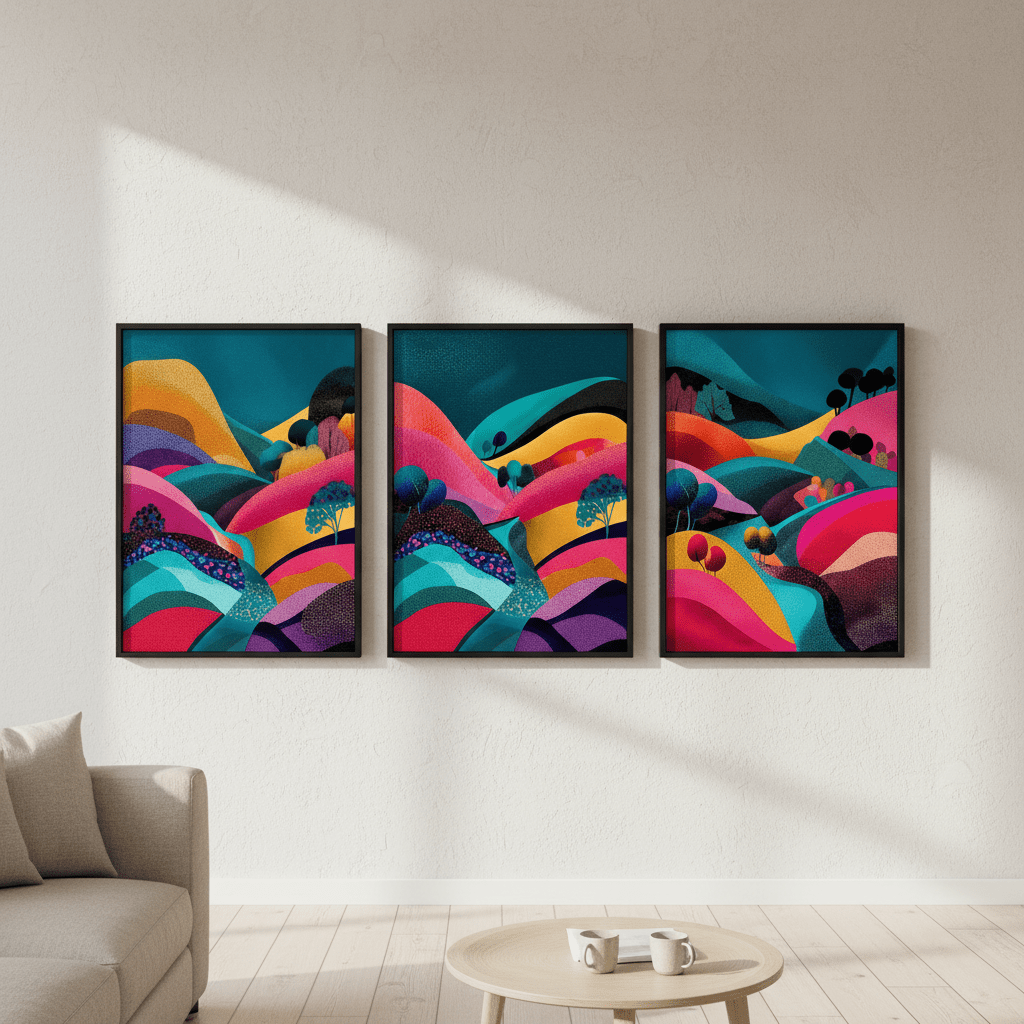 Japanese Night Abstract Pop Trio wall - art - picture - poster