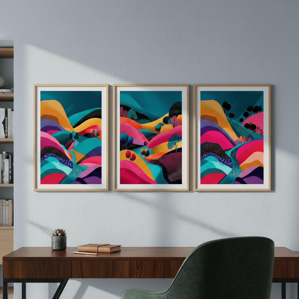 Japanese Night Abstract Pop Trio wall - art - picture - poster