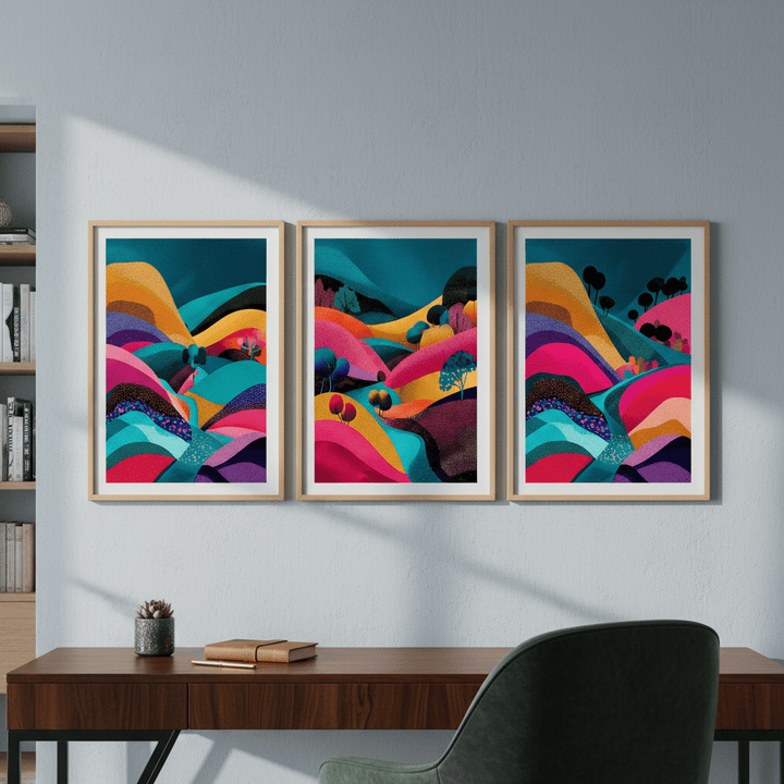 Japanese Night Abstract Pop Trio wall - art - picture - poster