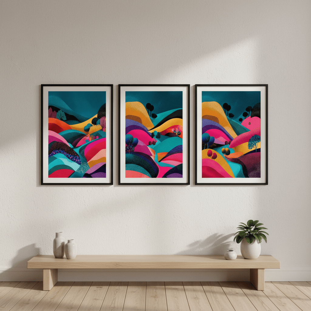Japanese Night Abstract Pop Trio wall - art - picture - poster