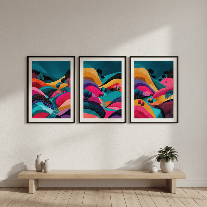 Japanese Night Abstract Pop Trio wall - art - picture - poster