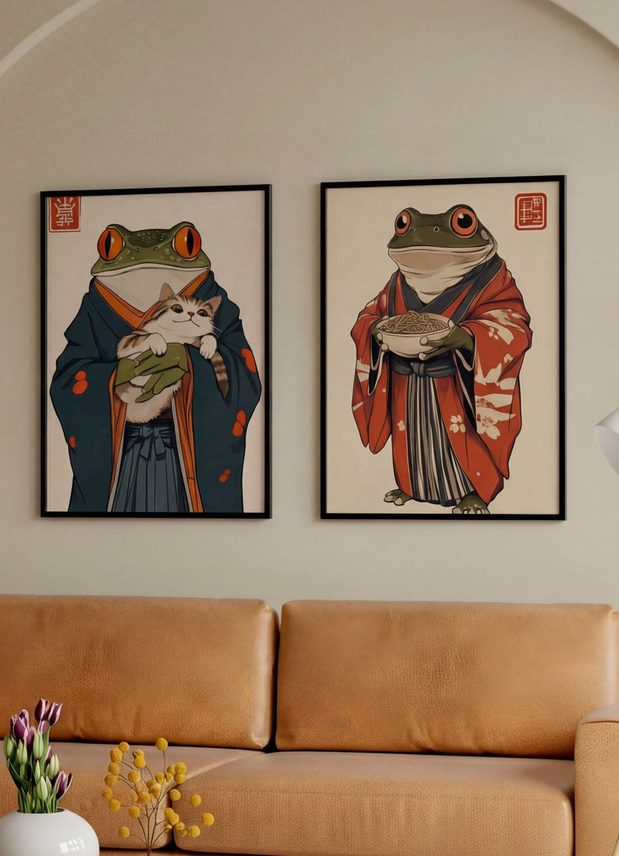 Japanese Samurai Frog Duo Pair