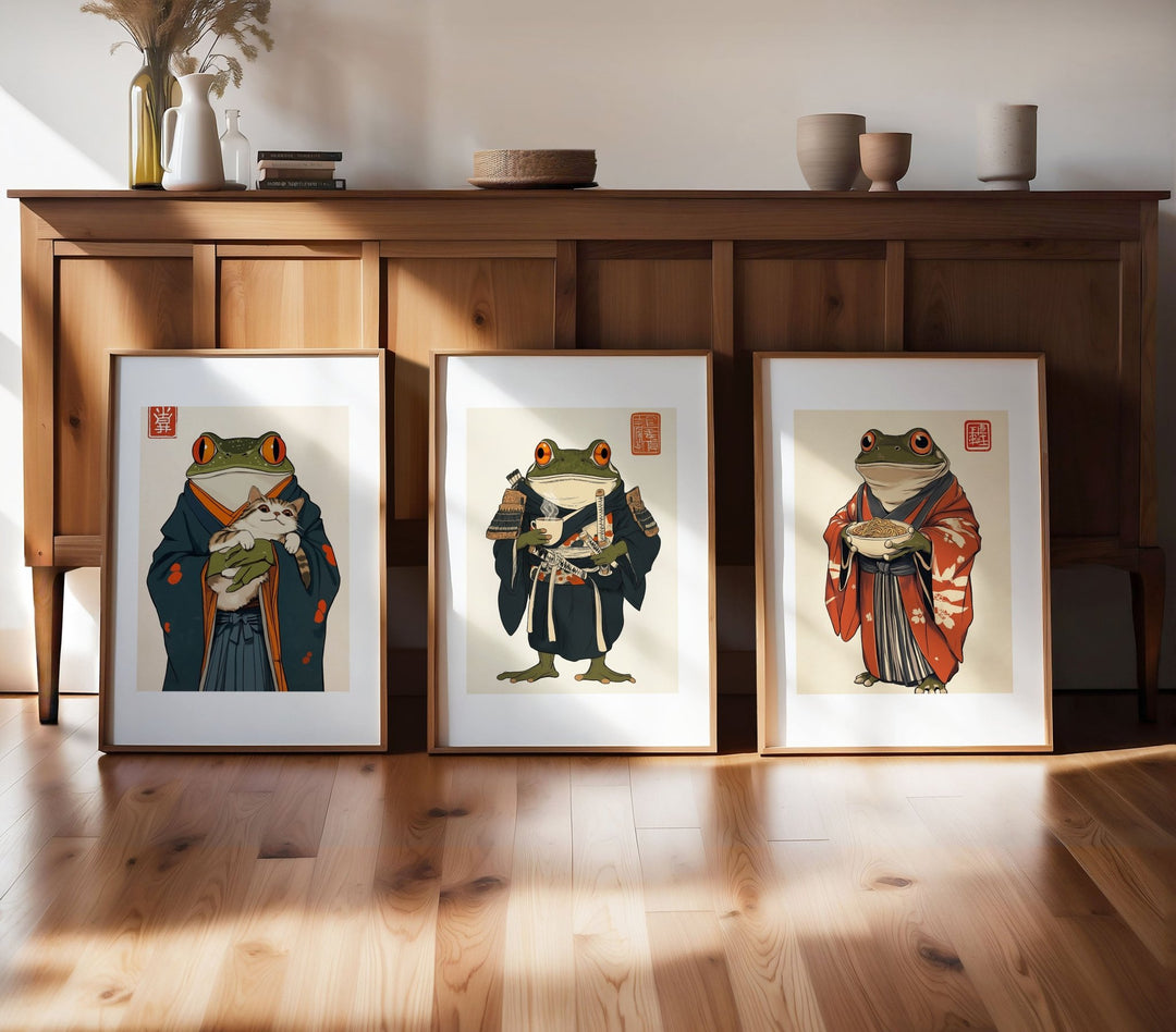 Japanese Samurai Frog Trio Wall Art - Style My Wall